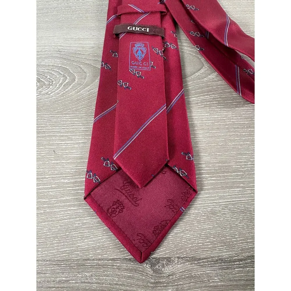 Gucci Men’s 100% Silk Tie‎ Red Equestrian Horsebit Pattern Made in Italy